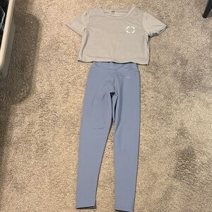 AYBLGray Crop Top and Blue Leggings Set